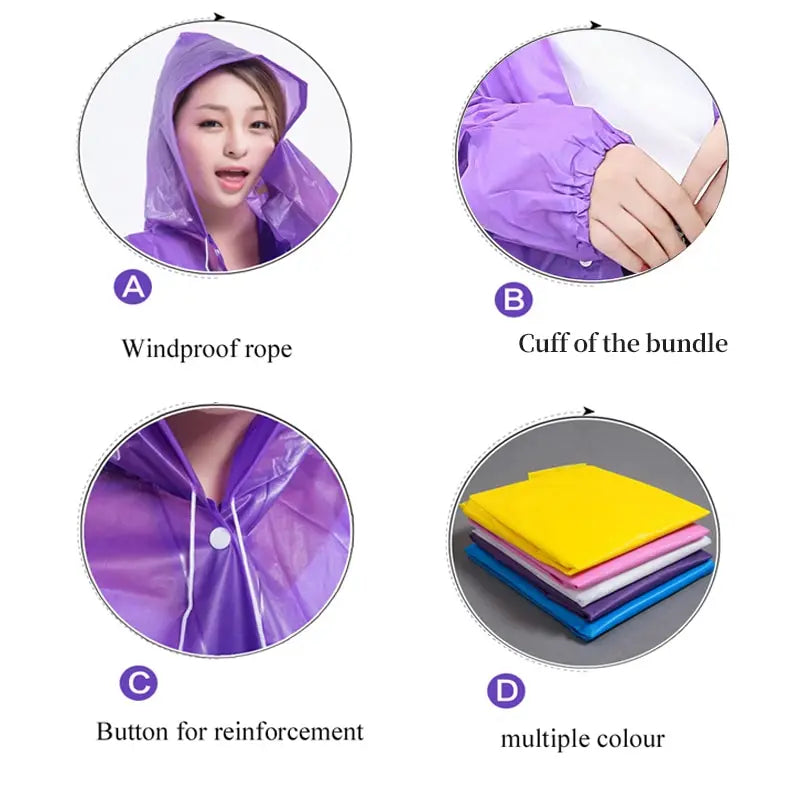 1pc Hooded Rain Coat Women Men Impermeable Thickened Waterproof