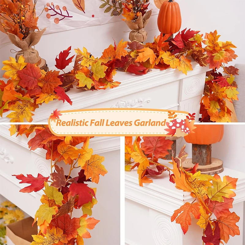 Artificial Maple Leaf Vines Silk Fall Foliage Garland for Home Wedding