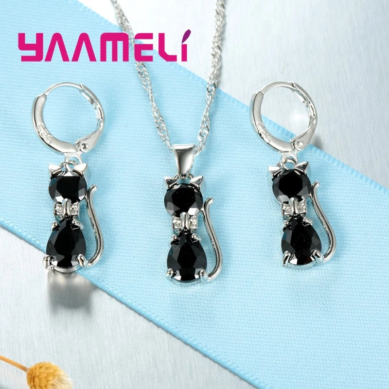 Real 925 Sterling Silver Color Jewelry Sets for Woman Girls Shining