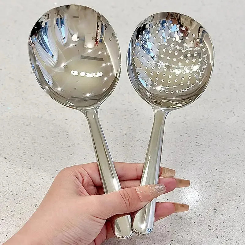 1Pc Stainless Steel Ladles For Serving Soup Rice Serving Spoon Drain