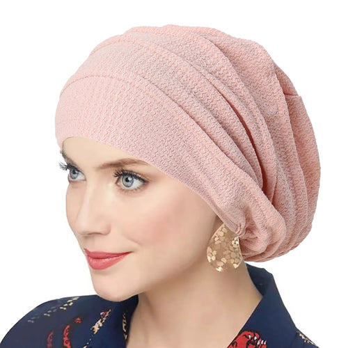 Trendy Crinkle Women's Solid Color Hijab Turban Soft Elastic Indian