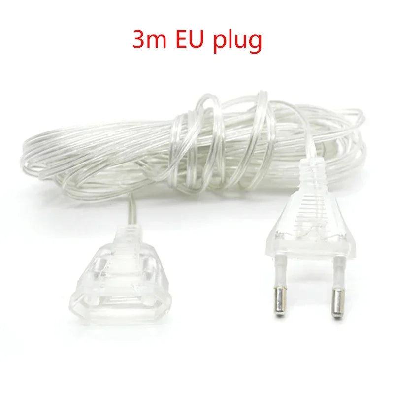 3M Power Extension Cord For EU Plug LED Holiday Light String Extension