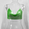 Sexy Metal Metallic Crop Top Women Beach Halter Corset Tops Glitter
