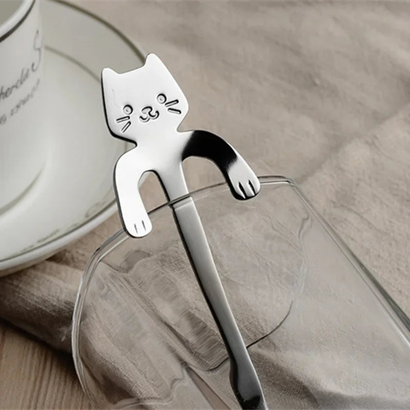 Stainless Steel Coffee Spoon Lovely Cute Cat Shape Teaspoon Dessert