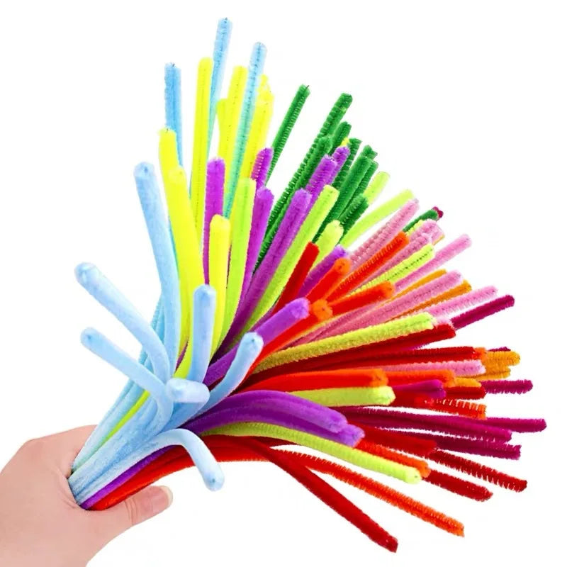 100PCS Colorful Chenille Stem Twisted Rod Wool Root Fluffy Bar Iron