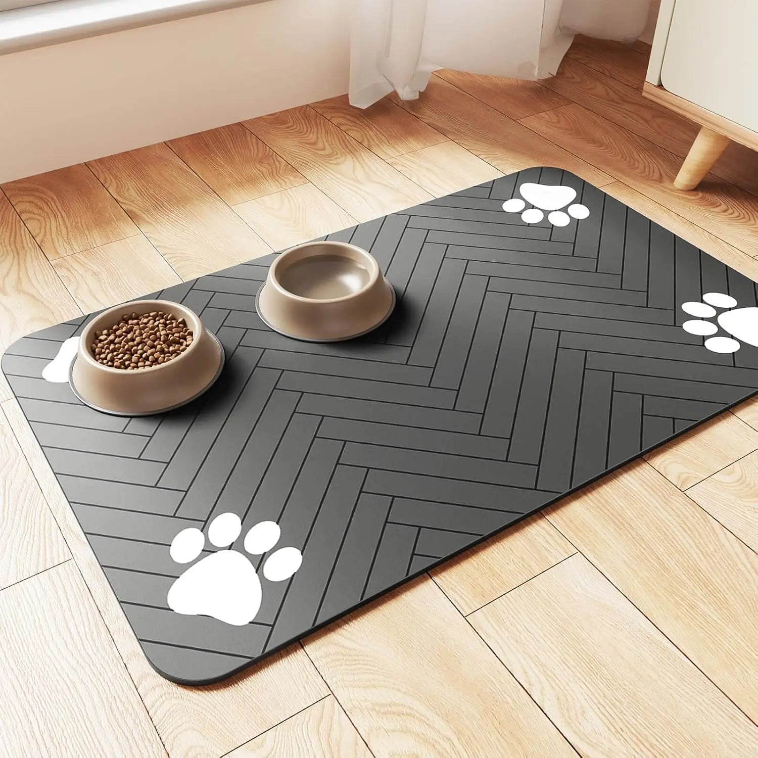 Pet Feeding Mat-Absorbent Pet Placemat for Food and Water Bowl, with