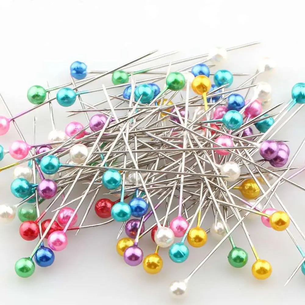 100Pcs/Box 38cm Colorful Round Pearl Head Needles Stitch Straight Push