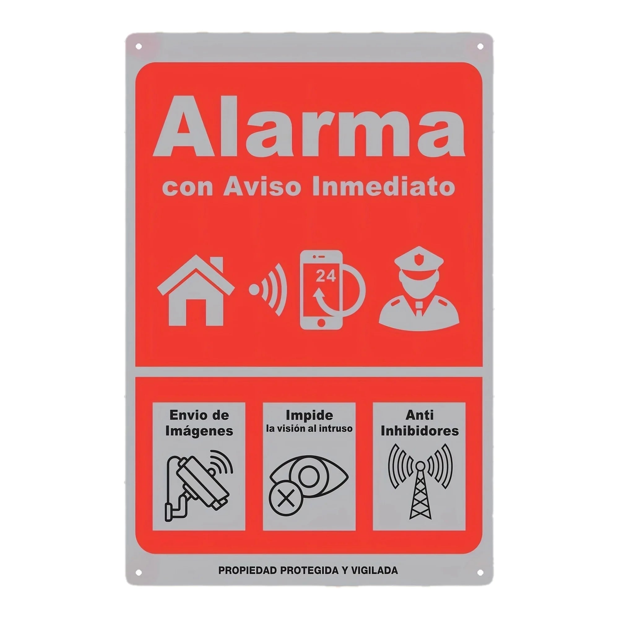 Instant Alert Alarm Sign -  Iron Wall Decor,  , Red with White Icons,