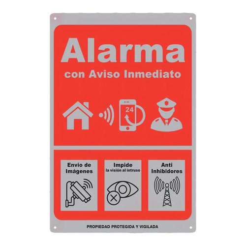 Instant Alert Alarm Sign -  Iron Wall Decor,  , Red with White Icons,