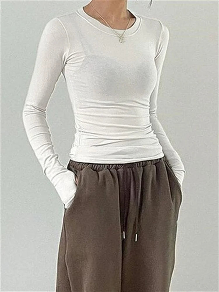 CHRONSTYLE Women Casual Slim Fit Long Sleeve O-Neck T-shirts Tops