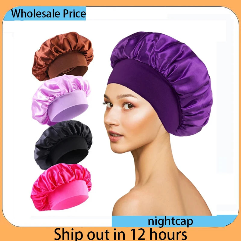 1pcs Soft Silk Satin Lined Bonnet Large Satin Hair Bonnet Household