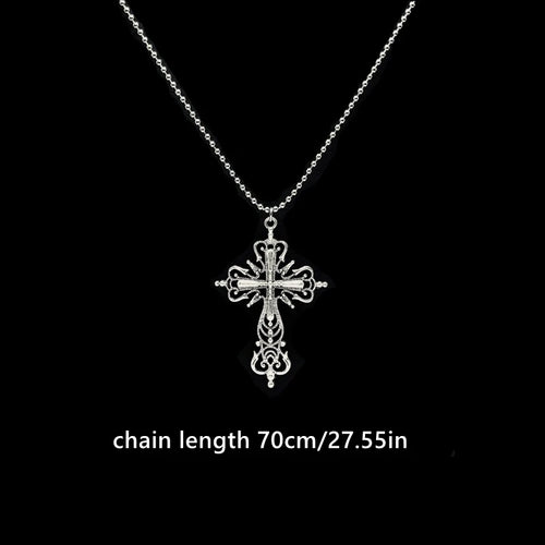 Y2K Punk Crystal Big Cross Pendant Necklaces for Women Men Gothic