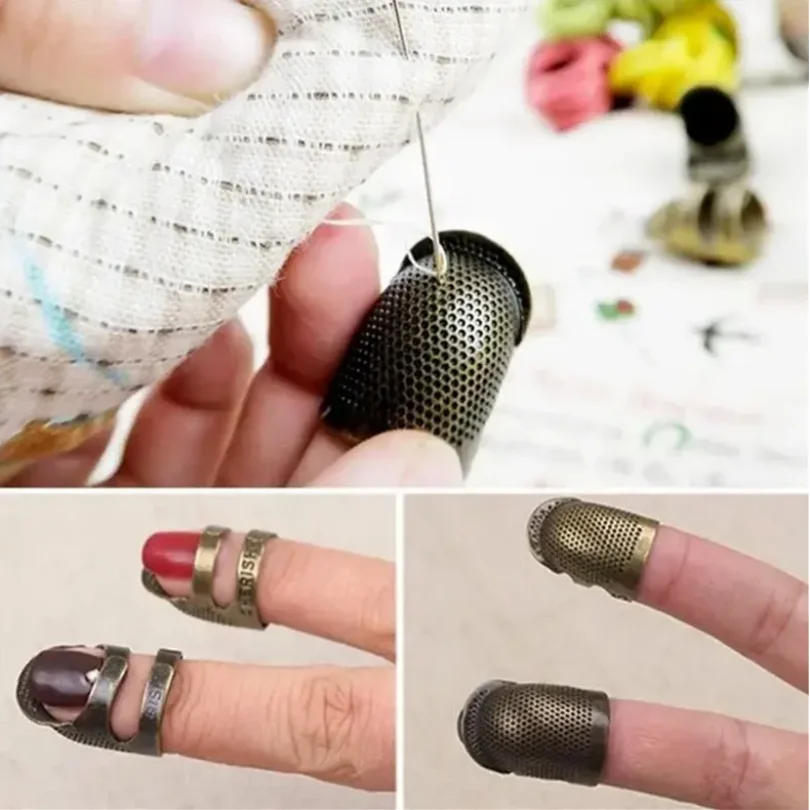 2PCS vintage adjustable thimble hand sewing thimble ring home non-slip