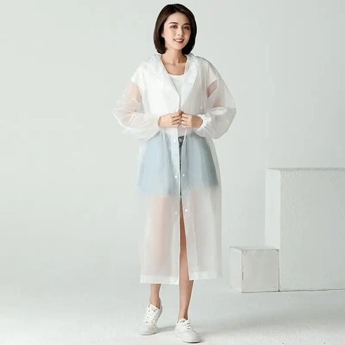 1pc Hooded Rain Coat Women Men Impermeable Thickened Waterproof