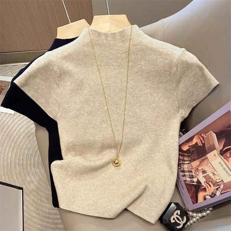 Basic Turtleneck Solid Thin Summer 2025 Pullover Women Female Knitted