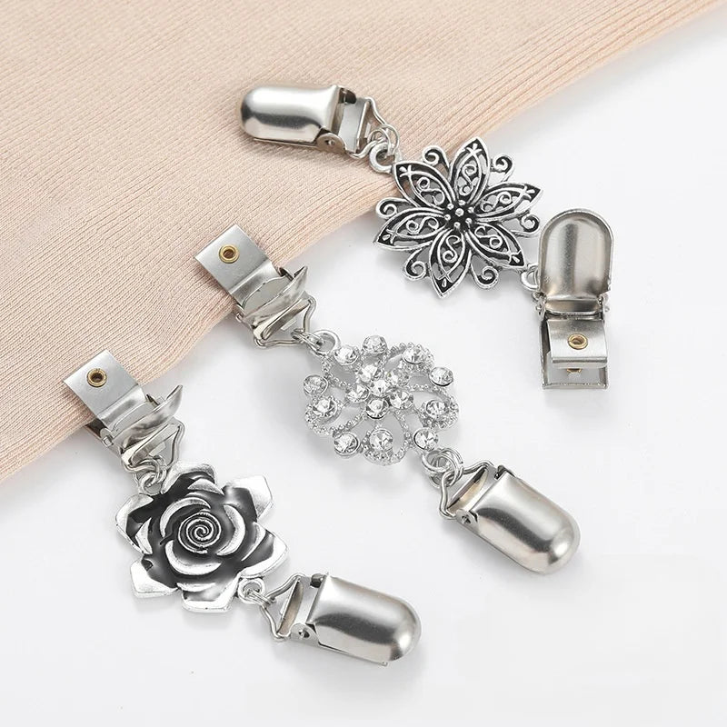 Vintage Dress Clips - Floral Cardigan Shawl Clips, Brooch Pins for