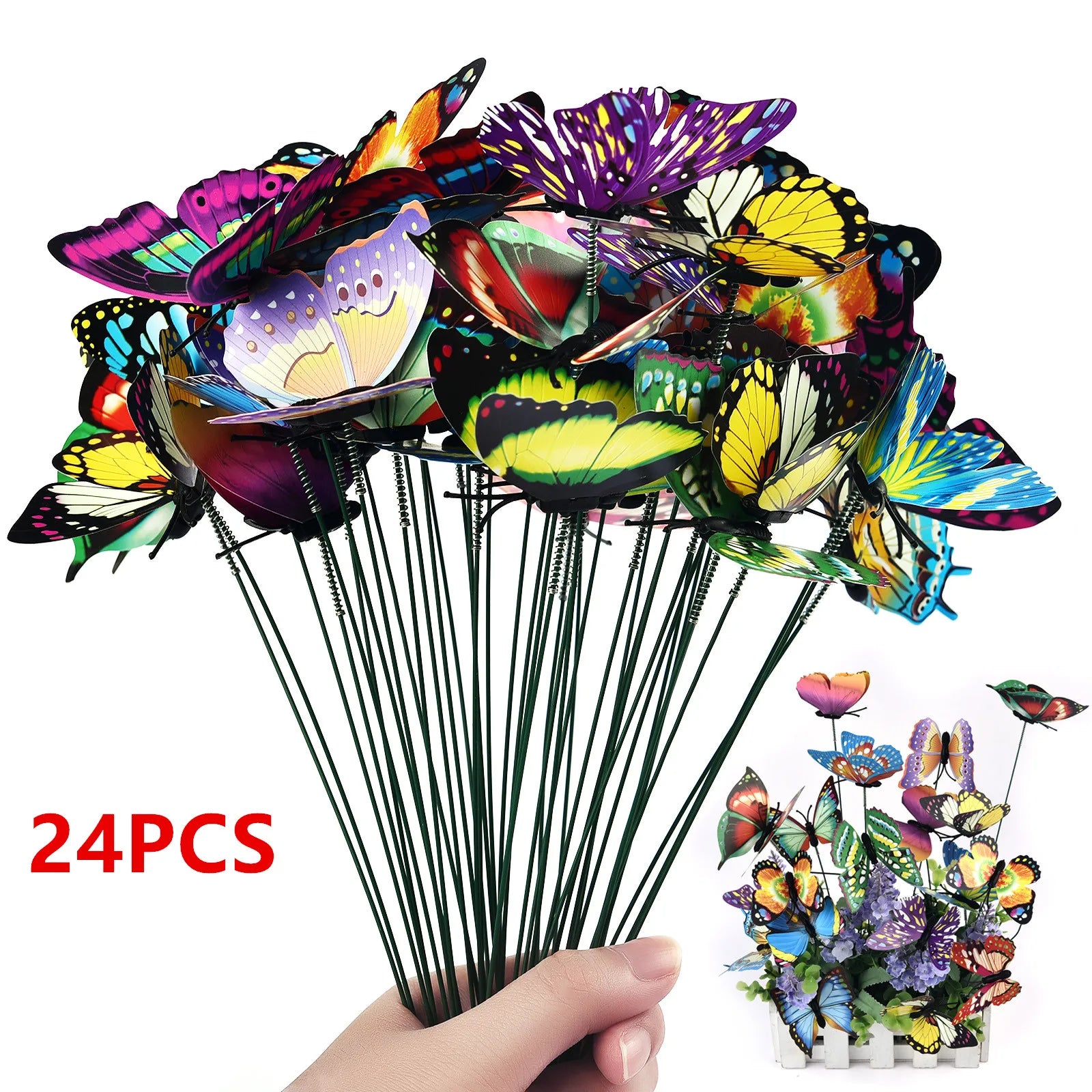 24Pcs/set Butterflies Garden Yard Planter Colorful Whimsical Butterfly