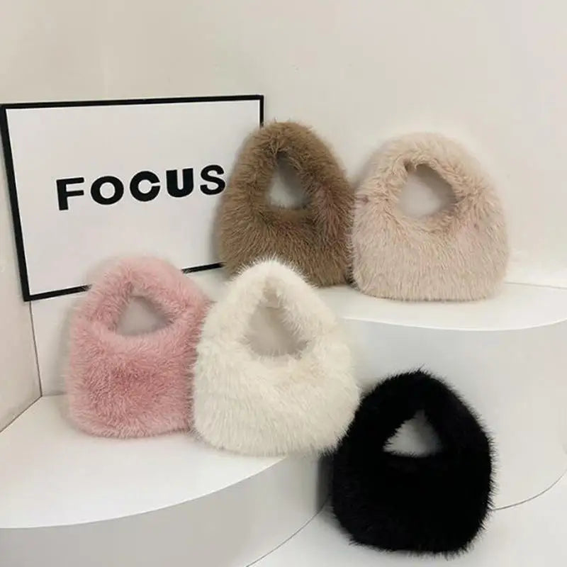 Fashion Handbags Soft Plush Half Moon Bags for Women Designer Fluffy