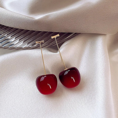 Sweet Red Cherry Earrings Ladies Fashion Delicate Fruit Design Drop