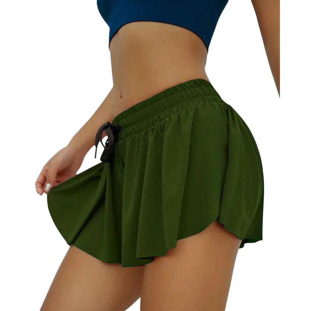 Women Summer Shorts Solid High Waist Casual Sport Pleated Skirt Pants