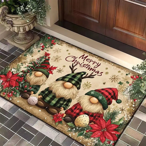 Merry Christmas Door Mat Printed Decoration Flannel Carpet Mat Door