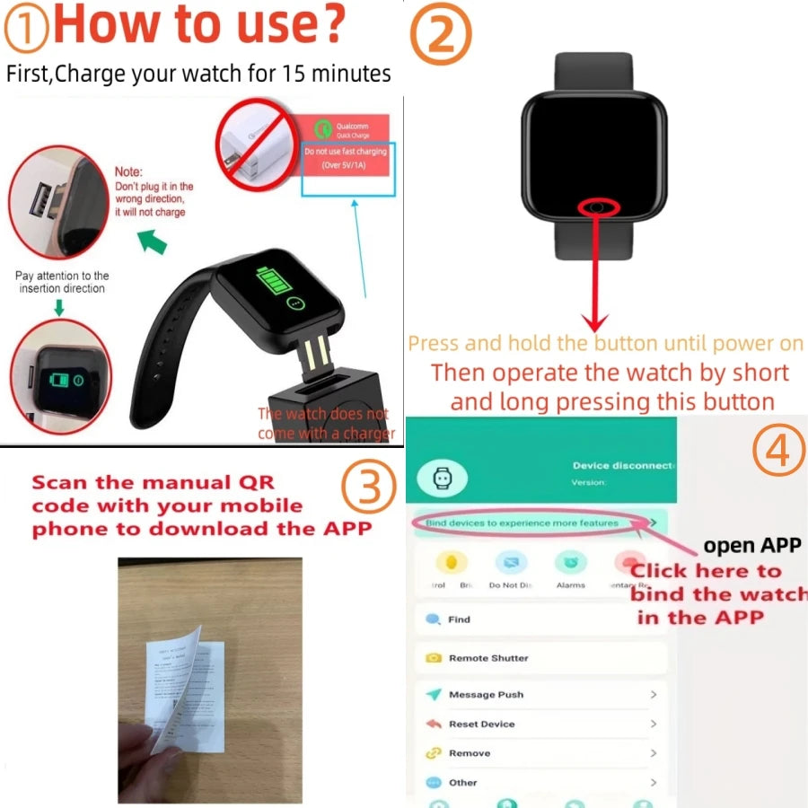 Smartwatch Men Women Wristwatches Smart Watch Message Fitness Monitor