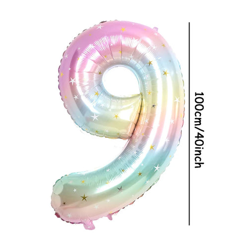 1pc 40inch Pastel Rainbow Number Foil Balloons Star Sky Gradient