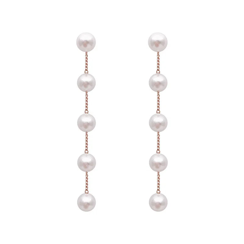2022 New Trend Simulation Pearl Long Earrings Women's Flower