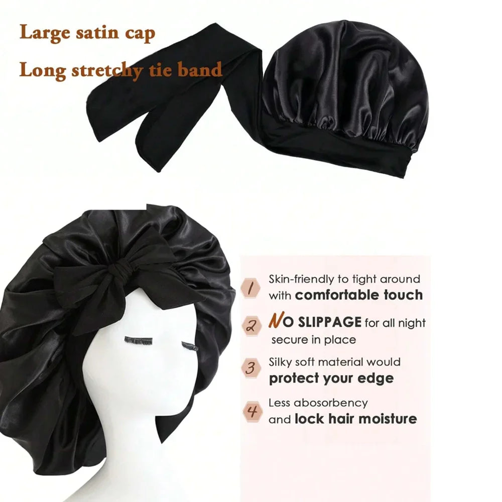Satin Silk Hair Bonnet | Adjustable Tie Band | Sleep Bonnet for Women