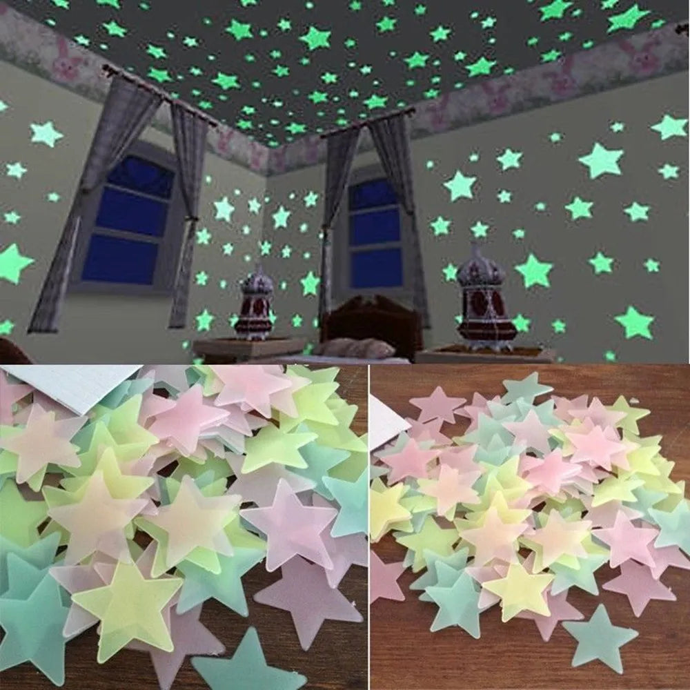 100pcs Fluorescent Glow in the Dark Stars Wall Stickers for Kids Rooms