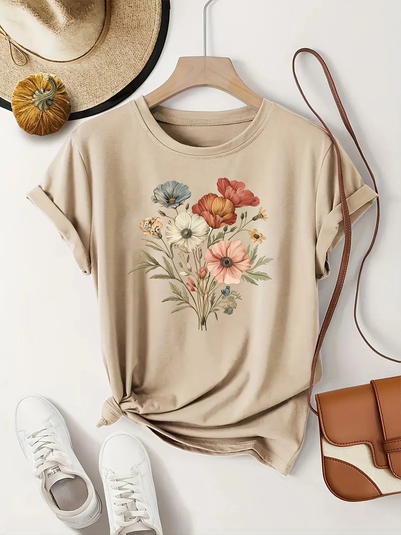 [Floral Fashion Tee] Breathable Polyester Women's Casual Fashion
