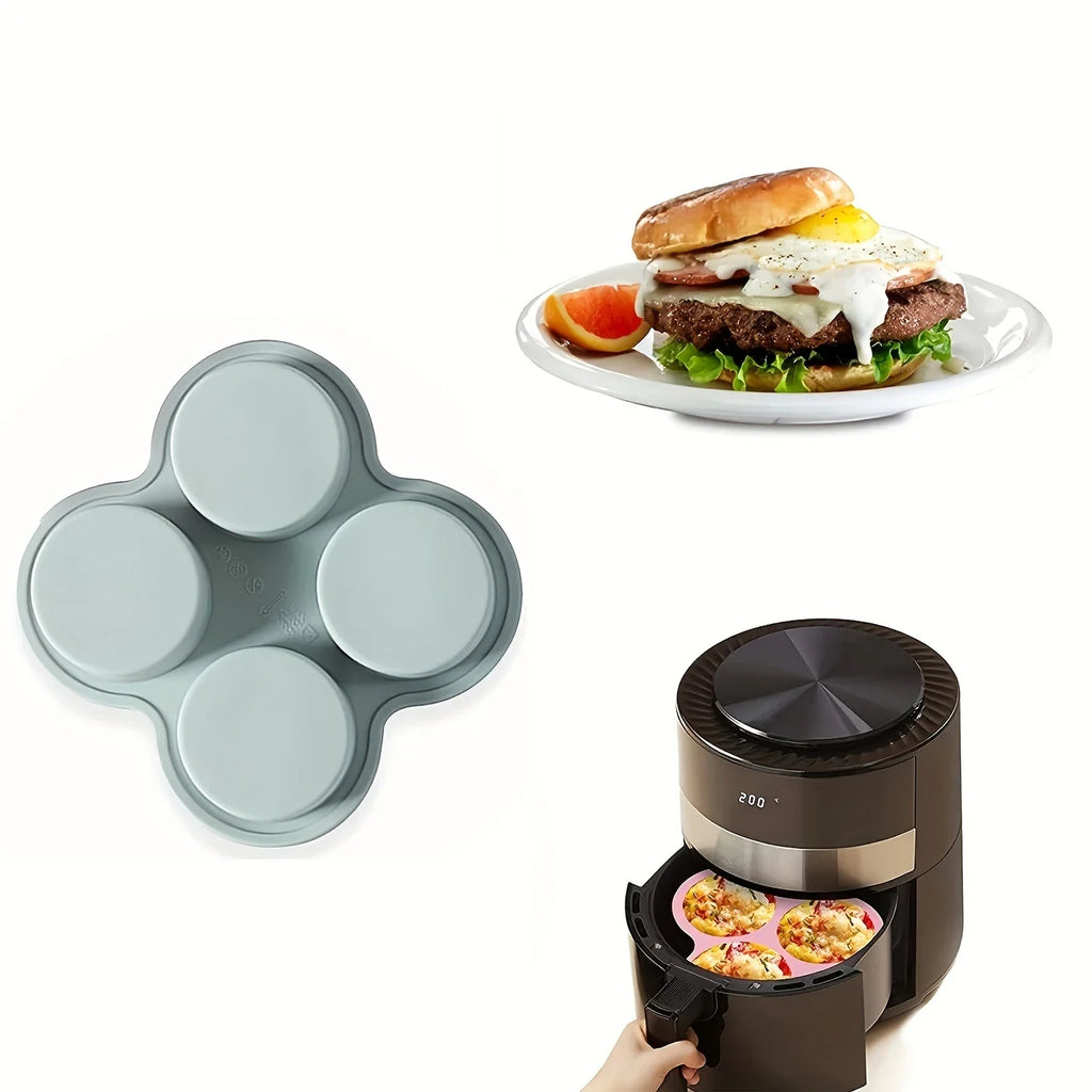 Air Fryer Egg Mold Round Shape Eggs Mold 4 Cavity Non-Stick Silicone