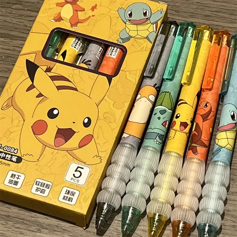 5pcs Pikachu Gel Pen Set Pokemon Ballpoint Pen Cartoon Printing