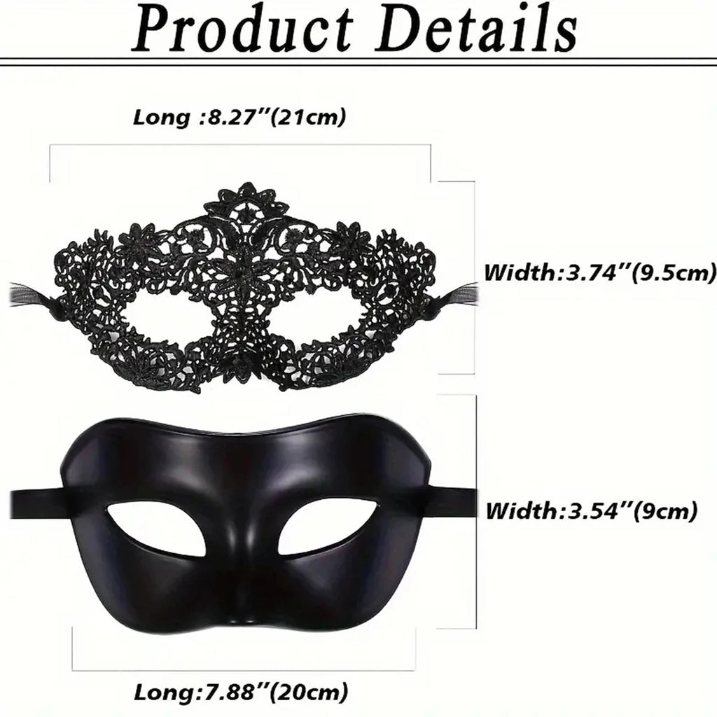 2pcs Elegant Black Lace Masquerade Mask Set for Couples - Perfect for