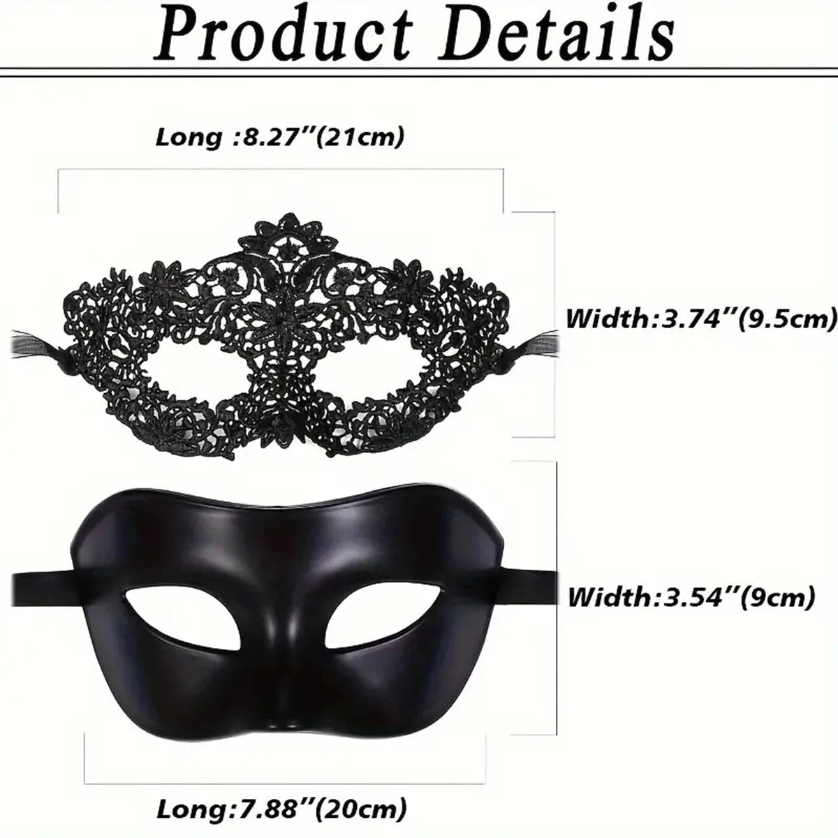 2pcs Elegant Black Lace Masquerade Mask Set for Couples - Perfect for