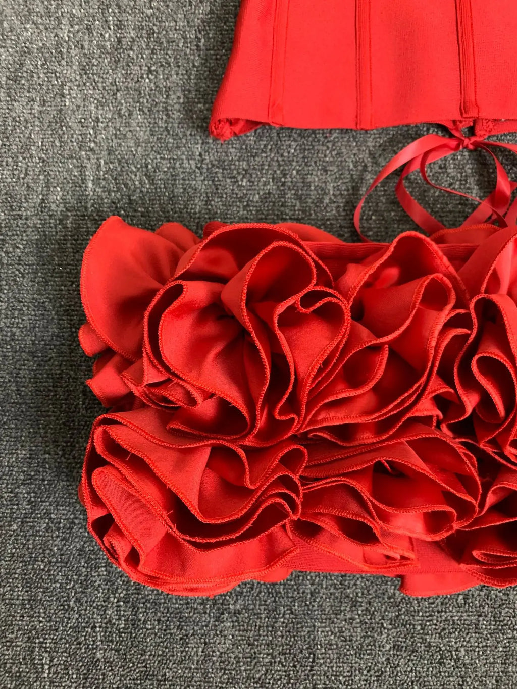 Women Red Bodycon Mini Bandage Outfits Club Party Strapless Laced Up