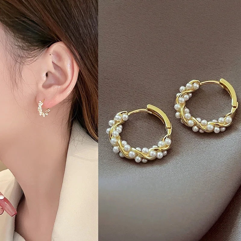 ZAKOL French Imitation Pearl Hoop Earring Small Round Circel Earrings