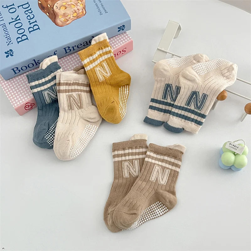 3Pairs/Lot Baby Letter Non-slip Socks Soft Cotton Short Kids Sock