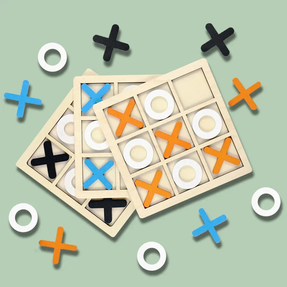 Wooden XO Tic Tac Toe Game Mini Chess Board Interaction Puzzle