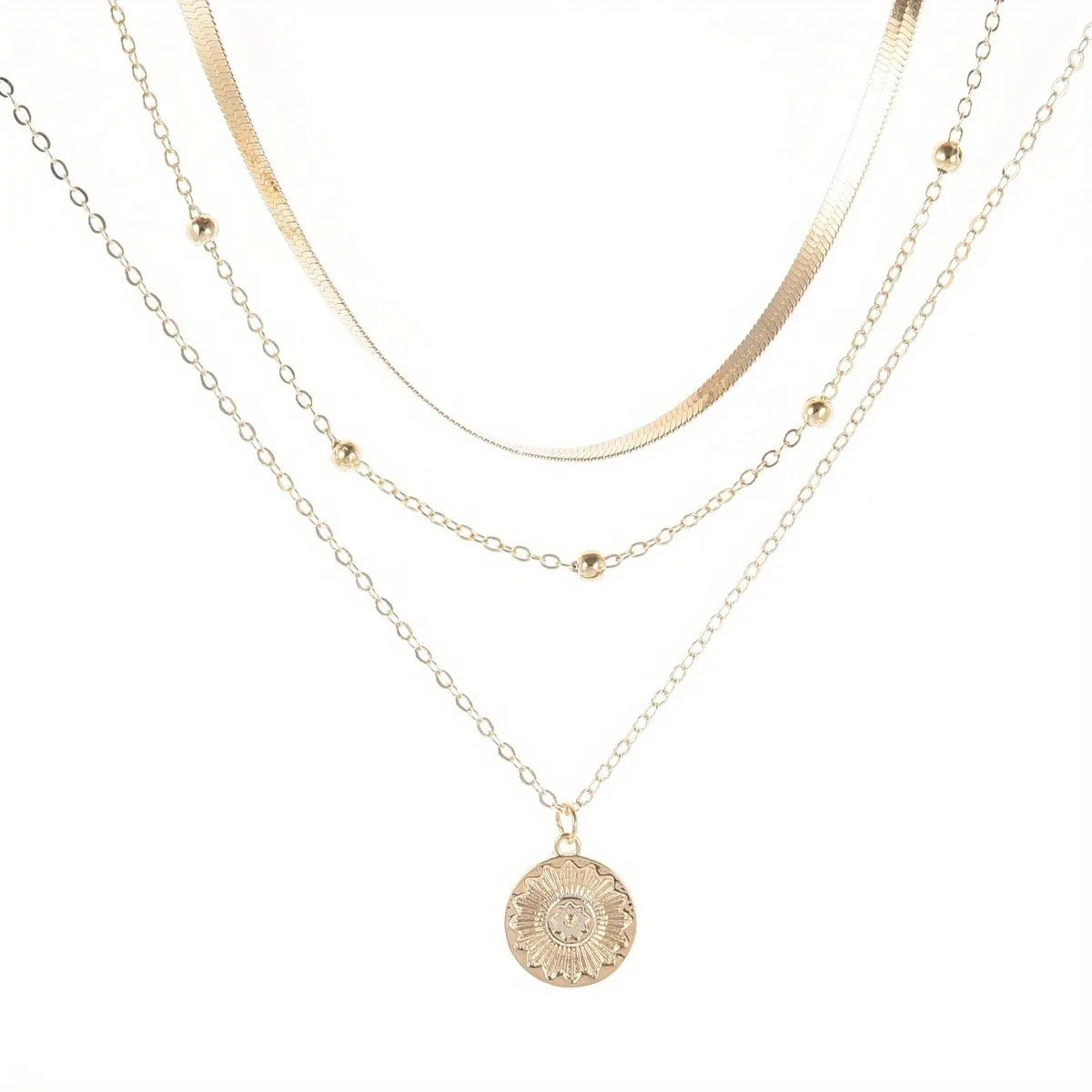 Multi-layer Chain Necklace Alloy Material Silvery Three-layer