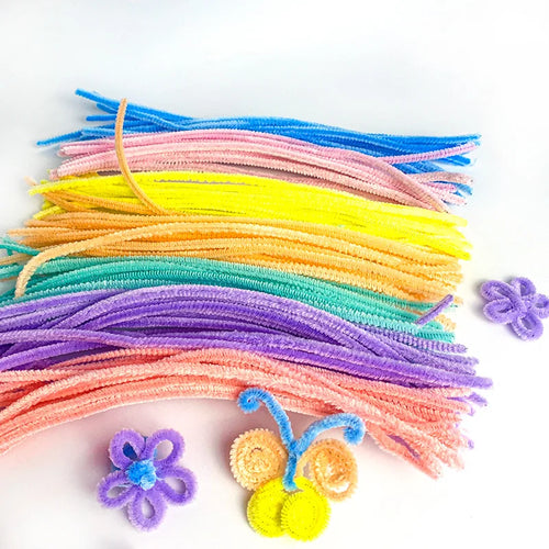 100PCS Colorful Chenille Stem Twisted Rod Wool Root Fluffy Bar Iron