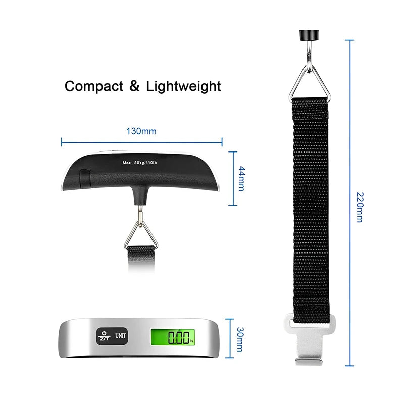 50kg/110lb Portable Electronic Hand Luggage Scale LCD Digital Display