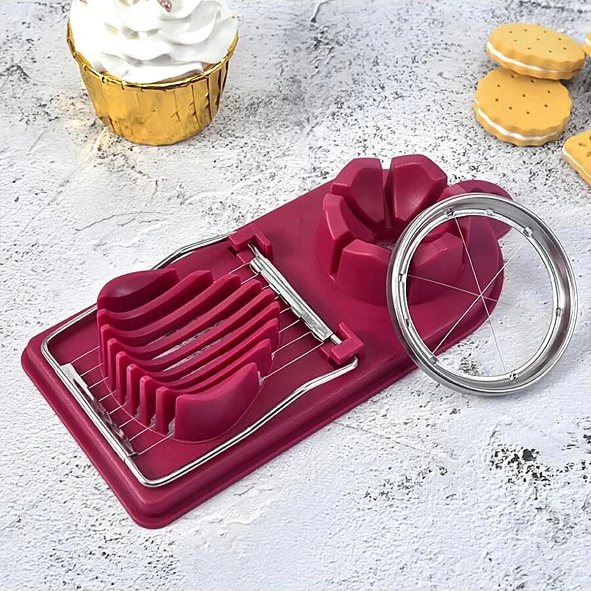 Multifunctional PP Base egg cutter 2-in-1 stainless steel wire pull