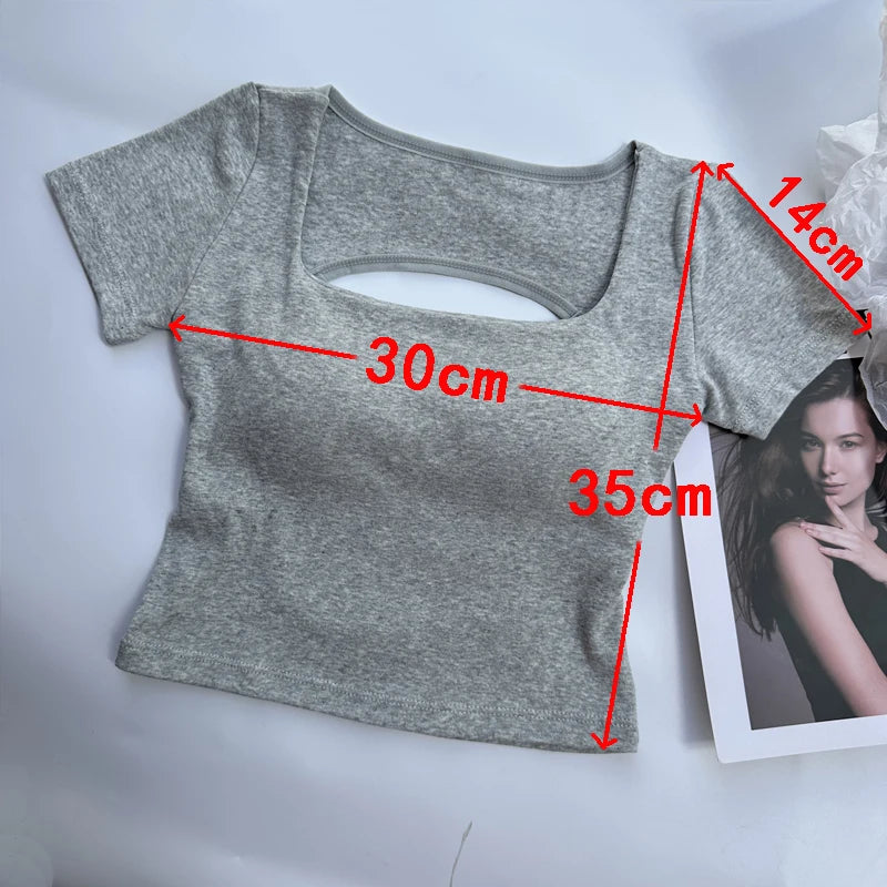 T-shirt Woman clothing Square Neckline tops Short Sleeve crop top with