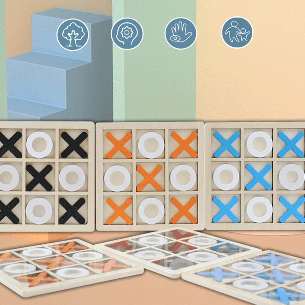 Wooden XO Tic Tac Toe Game Mini Chess Board Interaction Puzzle