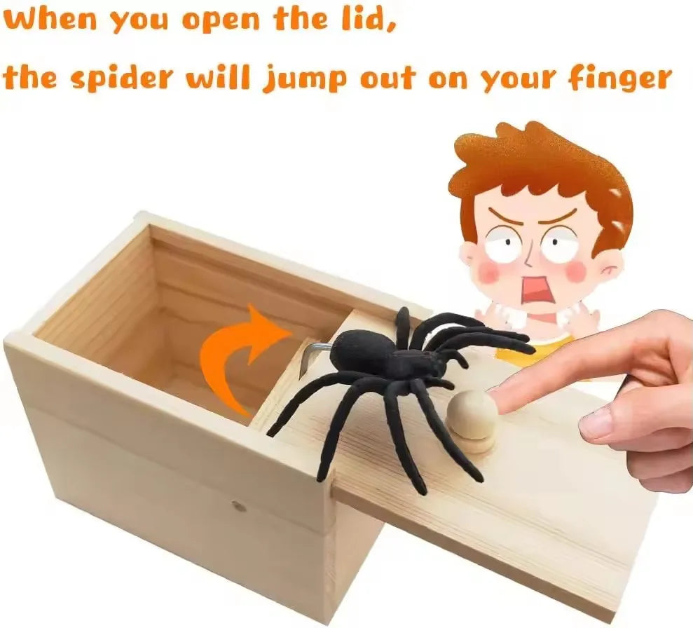 Wooden Spider Prank Box Funny Toy Surprise Spider Scare Box Gag Joke