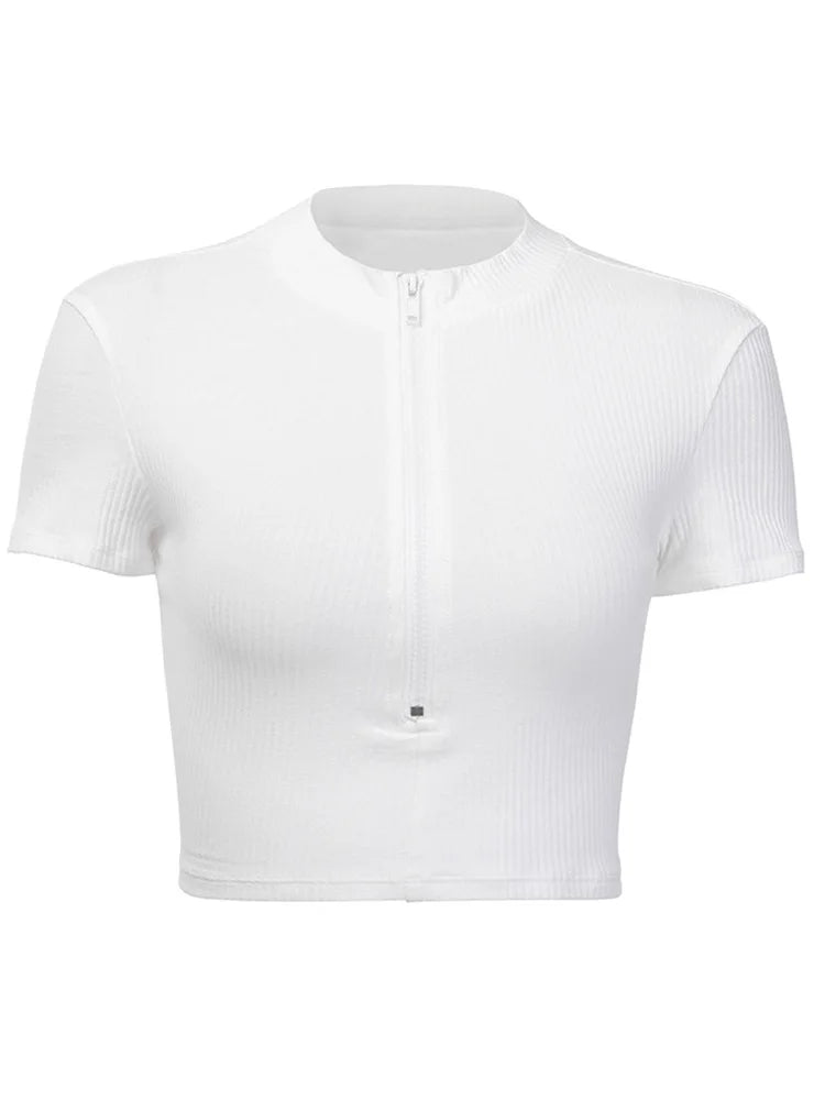 New Fashion Slim Fit Zipper T-shirt Women Female Bustier Corset Tops