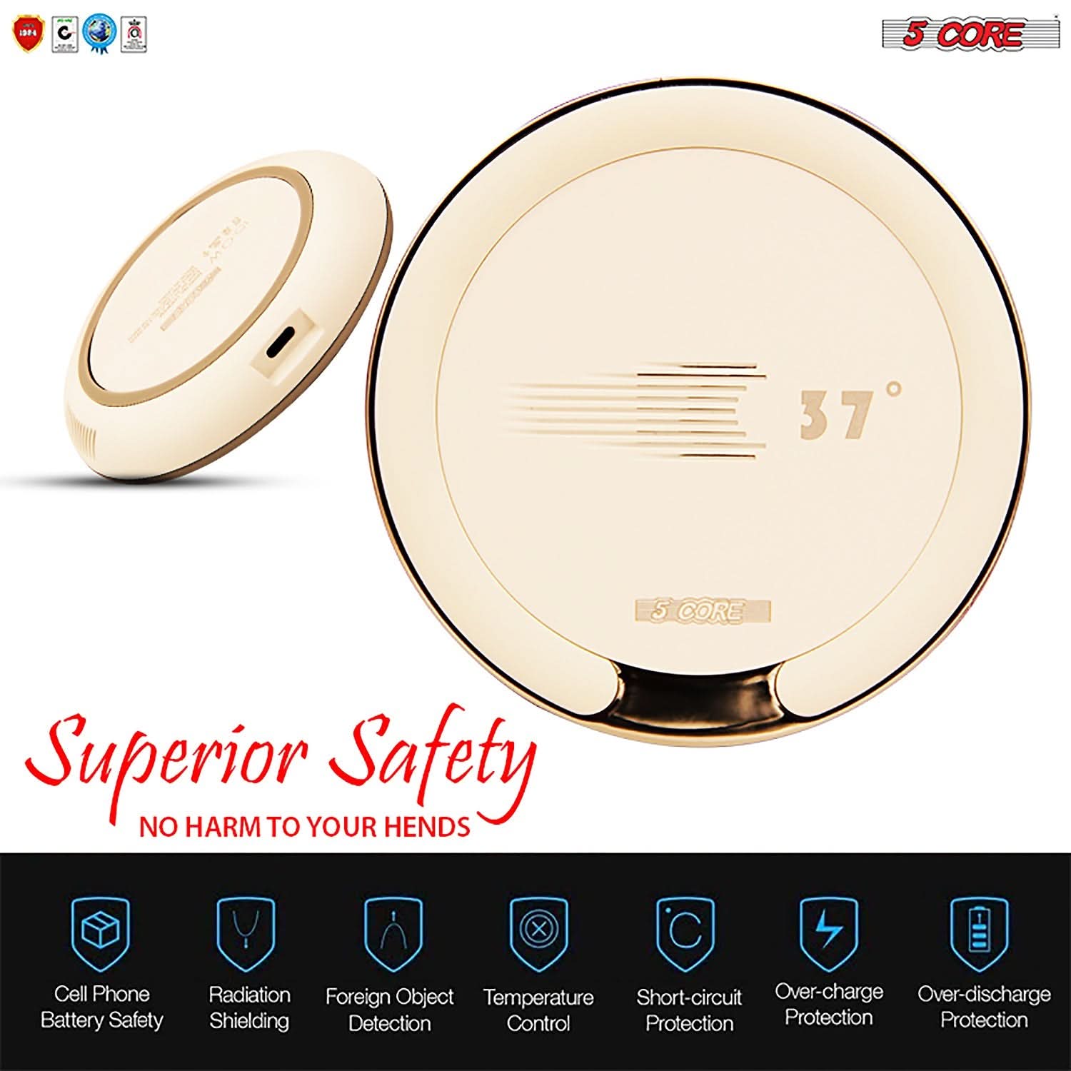 5Core Wireless Phone Charging Pad 15W Qi-Certified Fast Charger Mat